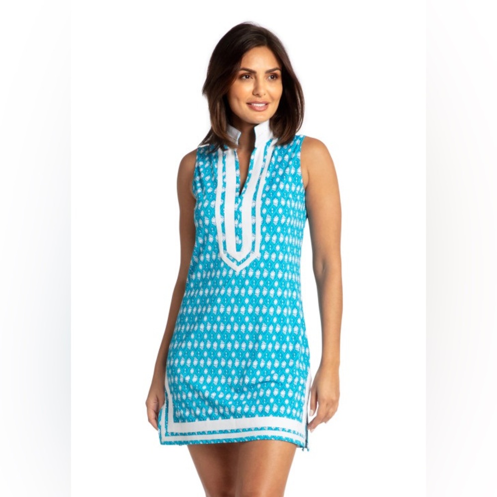 Cabana Life Turquoise & White Sleeveless Tunic Mini Dress